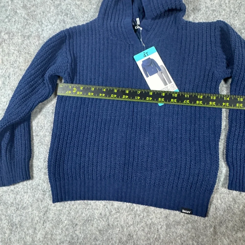 DKNY Kids Navy Blue Ribbed Knit Hoodie and Grey Twill Pants Set 4T NEW